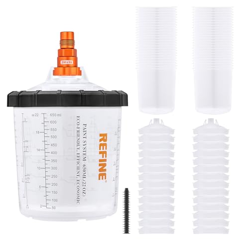 REFINE 650ml Universal Disposable Paint Sprayer Mixing Cups kit and M16*1.5mm External Thread Spray Gun Cup Adapter fit RS8808G Spray Gun or Other M16*1.5mm Internal Thread of Spray Guns