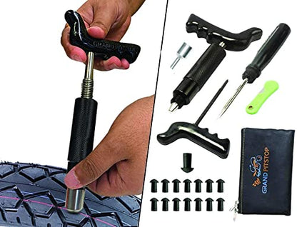 GRAND PITSTOP 20 Pcs Tubeless Tire Puncture Repair Kit with Mushroom Plug for Tyre Punctures and Flats on Cars, Motorcycles, ATV, Trucks & Tractors (15 Mushroom Plugs) - color: Mini Plug Kit + 15 Plugs