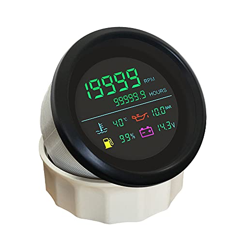 ELING 85mm 6-in-1 Multifunctional Gauge Tachometer RPM Fuel Level Water Temp Oil Pressure Hour Voltmeter 12V 24V for Auto Motorcycle Yachts RV (Black+Black) - color: Black+Black