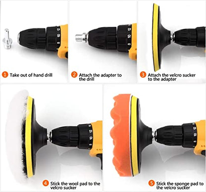 5 Inch Polishing Pads Kit, 11PCS Foam Buffing Pads with Drill Adapter - size: 5Inch-11PCS