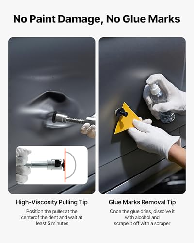 VEVOR Dent Puller Kit, 100 PCS Paintless Dent Removal Kit with Golden Lifter, Bridge Puller, Slide Hammer T-Bar, Glue Gun, Auto Body Hail Damage Remover Tools for Car Refrigerator Door Ding Repair - size: 100PCS