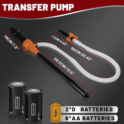 FUELIO Fuel Transfer Pump - Battery Operated Gas Pump - Battery Powered Water Pump - Liquid Transfer Pump for Water Gasoline Pump With Clip, 2.2GPM, 3FT Long Hose - color: OR11