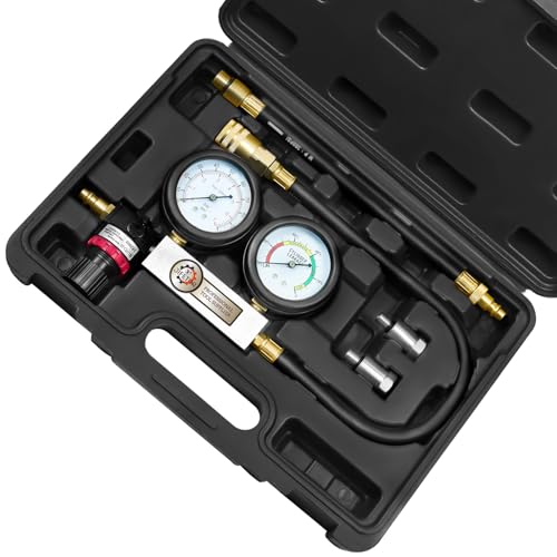 JIFETOR Cylinder Leak Down Tester Kit Professional Dual Pressure Gauges - color: Black Case