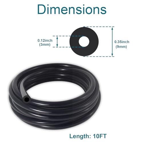 Vacuum Hose Automotive, 10 FT 1/8 Inch ID Vacuum Line - size: 1/8" (3mm) - 10FT with 10 Clamps