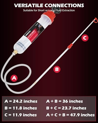 200CC Automotive Fluid Extractor Syringe Pump with Long Hose and Extension Tubes, Oil Extractor Fluid Pump Oil Evacuator and Dispenser Pump for Engine Oil, ATF, Coolant, Brake & Power Steering Fluids - style: New Version