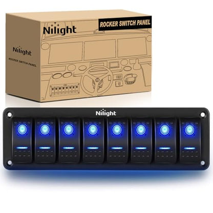 Nilight 8 Gang Rocker Switch Panel SPST On Off 5PIN Electrical Toggle Blue - color: Blue, size: 8 Gang