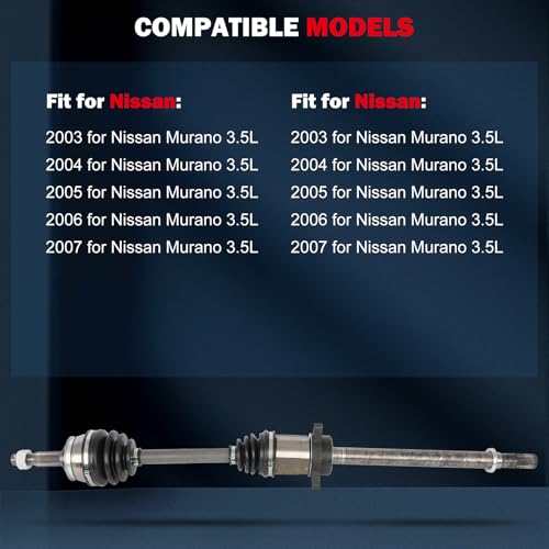 CCIYU Front CV Axle Shaft Assembly for Nissan for Murano 2003-2007 666245 - size: 17-9960