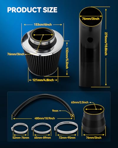 PHILTOP Universal Cold Air Intake Kit (Black)