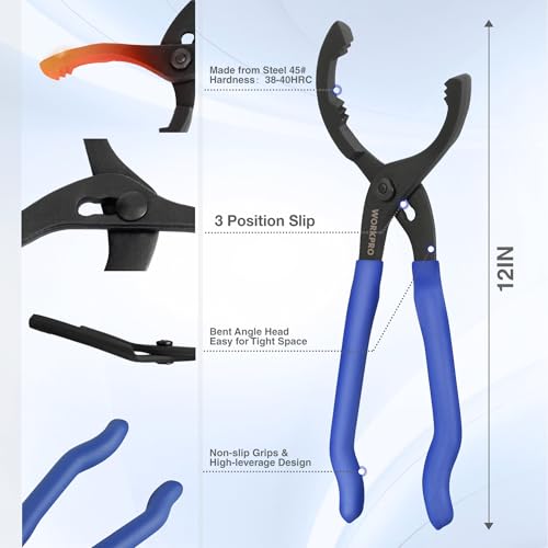 WORKPRO 12-Inch Adjustable Oil Filter Pliers Wrench and Flexible Funnel Set
