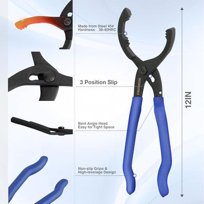 WORKPRO 12-Inch Adjustable Oil Filter Pliers Wrench and Flexible Funnel Set