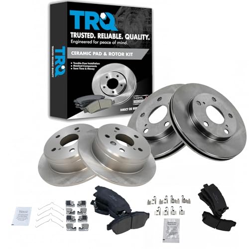 TRQ Front and Rear Brake Pad and Rotor Set Ceramic Vented Solid Rotors - style: BKA11815