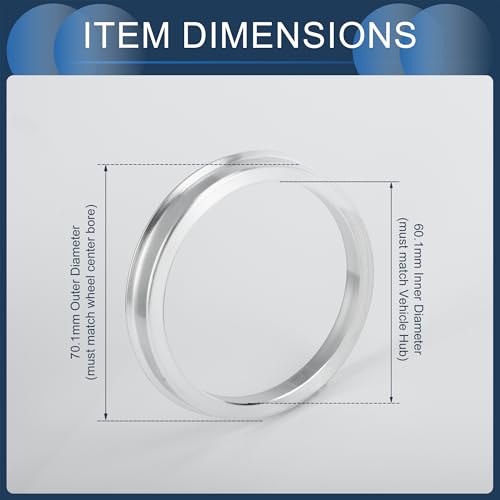 Hub Centric Rings, 60.1mm ID to 70.1mm OD Vehicle Wheel Hubrings Aluminum Alloy, 4 Pcs - size: 60.1mm to 70.1mm