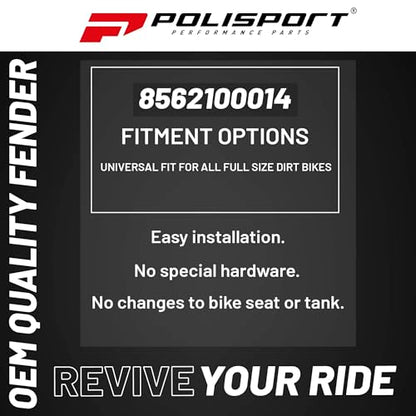 Polisport Supermoto (SM) Motocross (MX) Motard UFX Front Fender - Universal Fit for all Full Size Dirt Bikes w/UFX Mounting System - Red