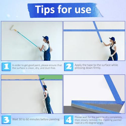 6 Pack Blue Painters Tape 3" x 60 Yards Wide Masking Tape for Painting - color: Blue, size: 3In x 60Y - 6Pack