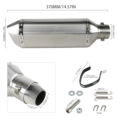 PACEWALKER Motorcycle Slip On Muffler, 1.5-2", 38-51mm Inlet, Titanium - size: Titanium