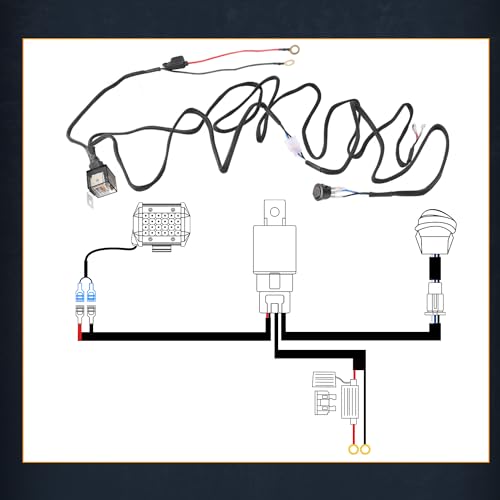 Wiring Harness 1 Lead, NIRIDER 12V 40A Rocker Switch Relay Fuse Nylon Wiring Harness Kit for LED Light Bars Fog Lights Work Lights Driving Lights Offroad LED Pods Wire Kit for Truck UTV ATV Boat - size: 1lead