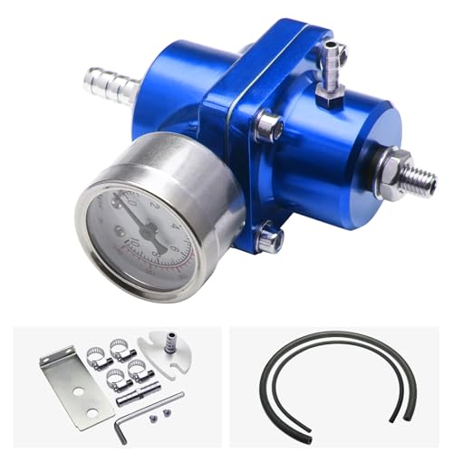 Adjustable Fuel Pressure Regulator With Gauge Hose 0-140 PSI Universal 6AN FPR Kit Aluminum Blue - color: blue