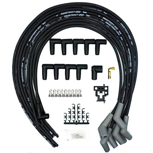 UPP - PROSTREET-Black 8mm Silicone High Performance Racing Universal V8 Spark Plug Wire Set-250 ohm Core-135 Degree Boots-Wire Stripper/Crimper Included Fits Chevy and Ford V8 Engines