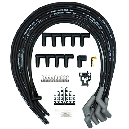 UPP - PROSTREET-Black 8mm Silicone High Performance Racing Universal V8 Spark Plug Wire Set-250 ohm Core-135 Degree Boots-Wire Stripper/Crimper Included Fits Chevy and Ford V8 Engines