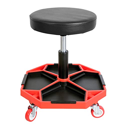 Big RED ATRXF8308R Torin Heavy Duty Pneumatic Garage Rolling Stool/Creeper Seat with Removable Plastic Tray, 300 lb Capacity, Black/Red - style: 8308