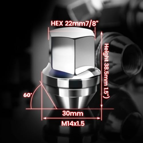 Dynofit M14x1.5 Lug Nuts for 2012-2018 Ram 1500,2019-2026 Jeep Wrangler - color: Chrome, size: M14x1.5,1.5",Jeep