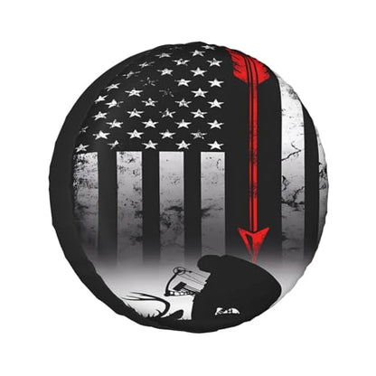Bow Deer Hunting American Flag Weatherproof Spare Tire Cover - color: Orange, size: 14 inch