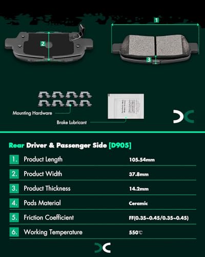 Ceramic Brake Pads Kits,SCITOO 8pcs Brakes Pads Set For Nissan For Murano - size: Front D969 & Rear D905