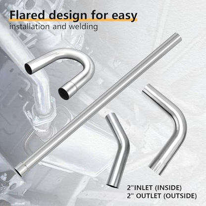 LCGP 3" Stainless Steel Custom Exhaust Kit Tubing Mandrel Bend Pipe Elbow Straight Pipe U-Shaped Pipe 8 Pcs - size: 3", style: Stainless Steel