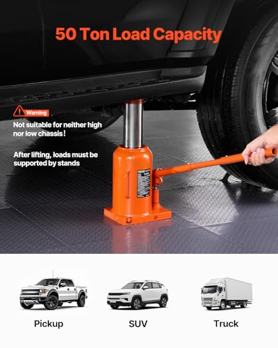 VEVOR Hydraulic Bottle Jack, 50 Ton/110231 lbs Welded Bottle Jack with 11''-17.32'' Lifting Range & 3-Section Long Handle, for Car, Pickup, Truck, RV, Auto Repair, Industrial Engineering