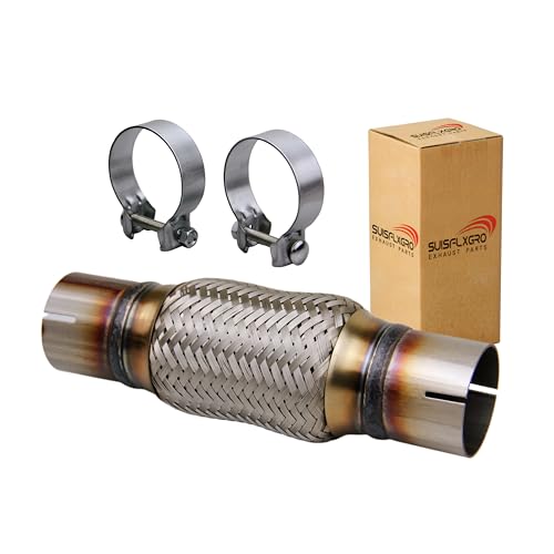 Exhaust Flex Pipe Universal Type 100% Stainless Steel For Heavy Duty and Cars (1 PC, 2.25X6X10 Clamps) - size: 2.25X6X10 Clamps