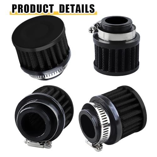 Air Filter, Valve Cover Breather, 25mm Auto Crankcase Cold Air Filter Cleaner with Adjustable Clamp, Breather Turbo Vent Cleaner Automotive Accessories Fit for Cars and Motorcycles (Black) - color: Black