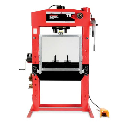 AFF 75 Ton Hydraulic Shop Press - Dual Air Motor, 7-Position Bed Height, Polycarbonate Shield - Super Duty (Multiple Capacities Available) - size: 75 Ton Capacity