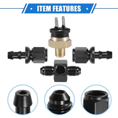Coolant Hose Thermostat Switch Kit, 4AN 210'F on - 195'F Off Transmission Cooler Sensor Fan Oil Cooler Radiator Electric Switch Fitting Universal for Car Truck Metal Black - size: 210'F on - 195'F