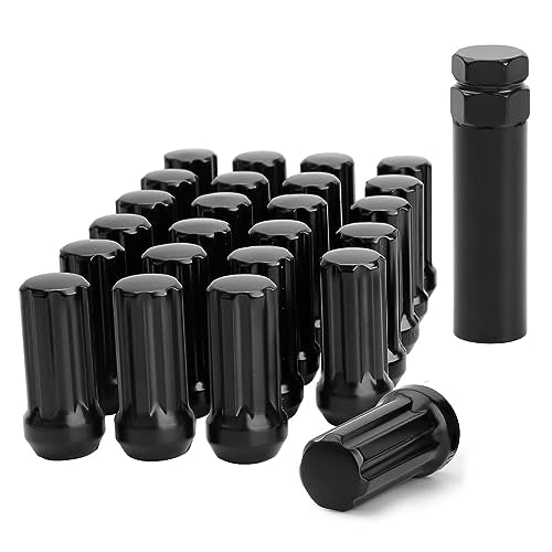 M14x1.5 Black Truck Lug Nuts, 24pcs for 6 Lug Wheels, 2" Tall Acorn Seat with Socket Key, Replacement for Chevy Silverado Tahoe GMC Sierra Ford F150 - size: M14 x 1.5, style: 24 PCS
