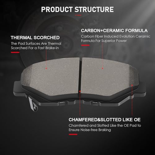 cciyu D958 D1451 Brake Pads w/Hardware Front Rear Disc Brake Pad Set - size: Front[D958] + Rear[D1451]
