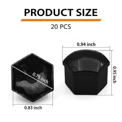 20PCS 19mm Hexagonal Lug Nut Covers, Rust-proof Wheel Bolt Protector Caps with Removal Tool Clips, Universal External Rim Nut Protection Fit for Most Car Truck SUV(Black) - size: 19mmBlack
