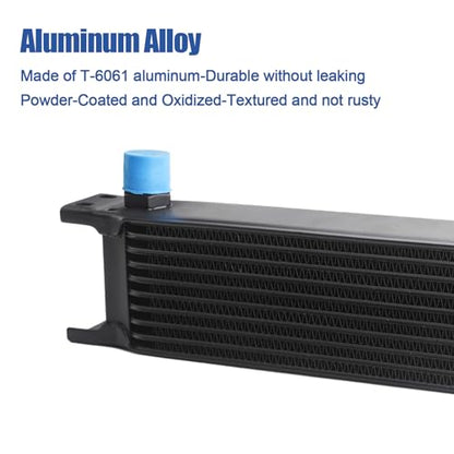 Universal 10 Row Oil Cooler Kit, 10AN Transmission Engine Cooler Kit —Stacked Plate universal racing aluminum engine transmission oil cooler — Engine British Radiator Oil Cooler Condenser （black）