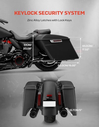 TCMT Matte 5" Stretched Extended Saddlebag Trunk Fits For Harley 2014-2024 Touring CVO Road Glide Road King Street Glide Electra Glide Ultra Classic - color: Matte Black Chrome Latches, size: Stretched Saddlebags