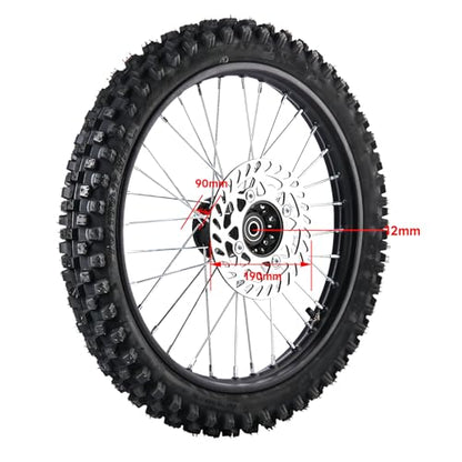70/100-17 Front Wheel Tire (2.75x17) Inner Tube 1.6x17 Rim With 12mm Inner Bearing Assembly 190mm Brake Disc Rotor for Dirt Pit Bike Motocross Off Road (70/100-17 12mm) - size: 70/100-17 12mm