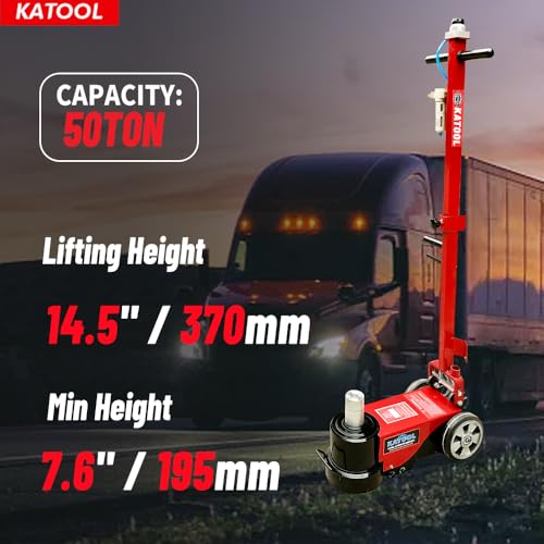 50 Ton Heavy Duty Horizontal Pneumatic Hydraulic Lift Fit, Truck Lift Jack with A Lifting Range of 7.6"-14.5 Inches, for Garages and Repair Shops (KT-J50T)