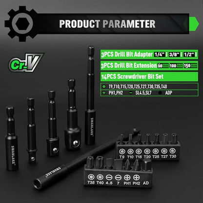 55-Piece Magnetic Nut Driver Set, Metric & SAE 1/4" Hex Shank, Impact Socket Adapters, Snappy Driver Bits, Drill Bit Extension, 14PCS Screwdriver Bit Set - color: Nut Driver Set Green