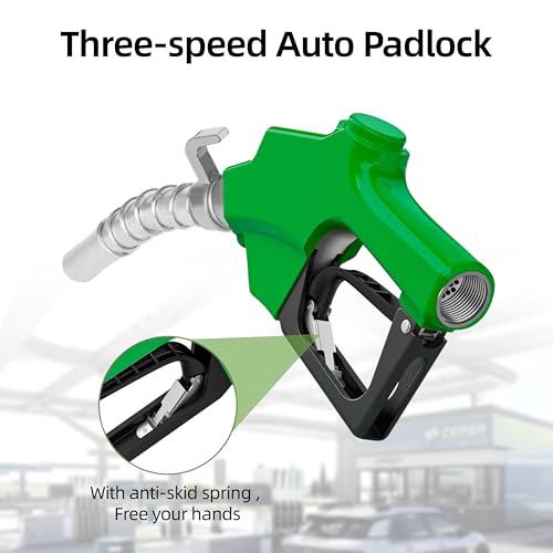 1'' NPT Automatic Diesel Fuel Nozzle with Fuel Hose 360 degree Swivel &Hook - color: 1pack green, size: 1'' NPT