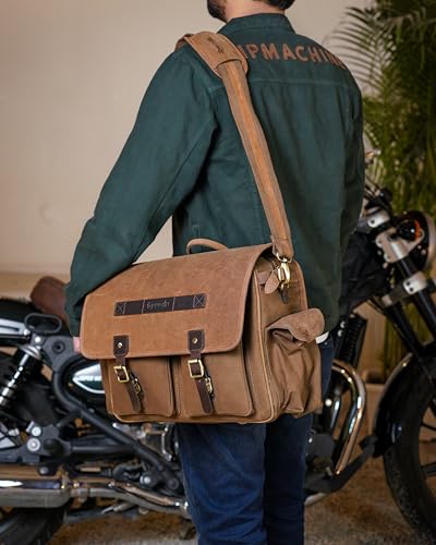 Trip Machine Company Expedition Motorcycle Saddle Bags – 25L Each (50L Pair) 16oz Heavy-Duty Canvas & Leather Panniers, Waterproof Lining with Rain Cover (Pair, Brown) - color: Brown, style: Pair