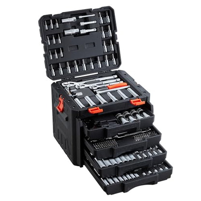 VEVOR Mechanics Tool Set, 297-Piece Mechanic Tool Kit, 1/4 in, 3/8 in, and 1/2 in Drive, SAE and Metric Socket Set, Wrenches, Screwdriver Bits, Accessories, and Storage Case, for Automotive Repair - size: 297-PCS