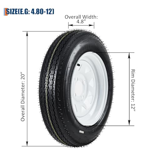 GarveeTech 4.80-12 Trailer Tire and Wheel Assembly, 4 Lug, Set of 2 - size: 4.80-12, style: 4 Lug