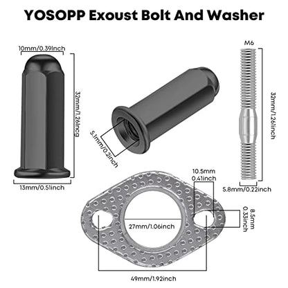 GY6 Exhaust Bolt Nuts Gasket for 50cc 70cc 90cc 110cc 125cc 150cc Scooters ATVs GMB139 Engine Moped Quad 4 Wheeler Dune Buggy Go Karts Taotao Sunl Coolster Jonway Roketa Sandrail (Black) 2 Sets