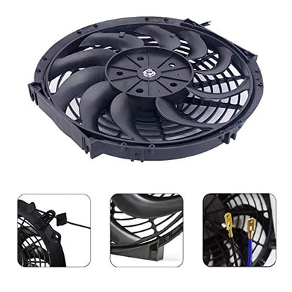 12" Inch Electric Radiator Fan 12V Universal Cooling Fan 80W Mount Kit High Performance Radiator Assembly Kit - style: 12" Curved