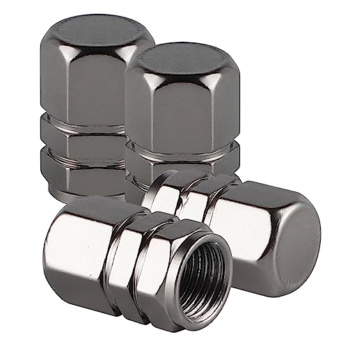 alpmosn Aluminum Tire Stem Valve Caps Wheel Valve Covers Car Dustproof Tire Cap Cover Accessories, Universal for SUV, Car, Bike and Motorcycle, Hexagon Shape (4PCS Grey) - color: Grey
