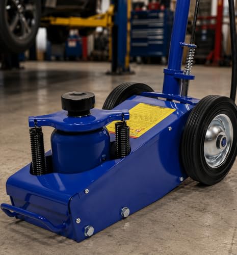 Stark USA 22 Ton Hydraulic Floor Jack Air-Operated Axle Bottle Jack with (4) Extension Saddle Set Built-in Wheels, Blue - size: 22 Tons