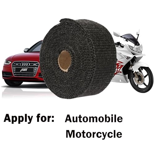 Deecam Exhaust Heat Wrap, 2 Roll 2'' x 50' Exhaust Header Wrap, Black Fireglass Heat Tape for Motorcycle Manifold Pipe Heat Shield with 24 Stainless Steel Ties - size: 30M
